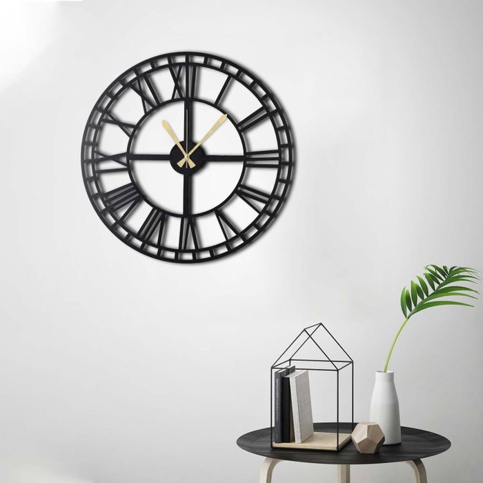 Wallity Reloj de Pared Decorativo de Metal Classic 50x50cm Negro Elegante Hecho a Mano